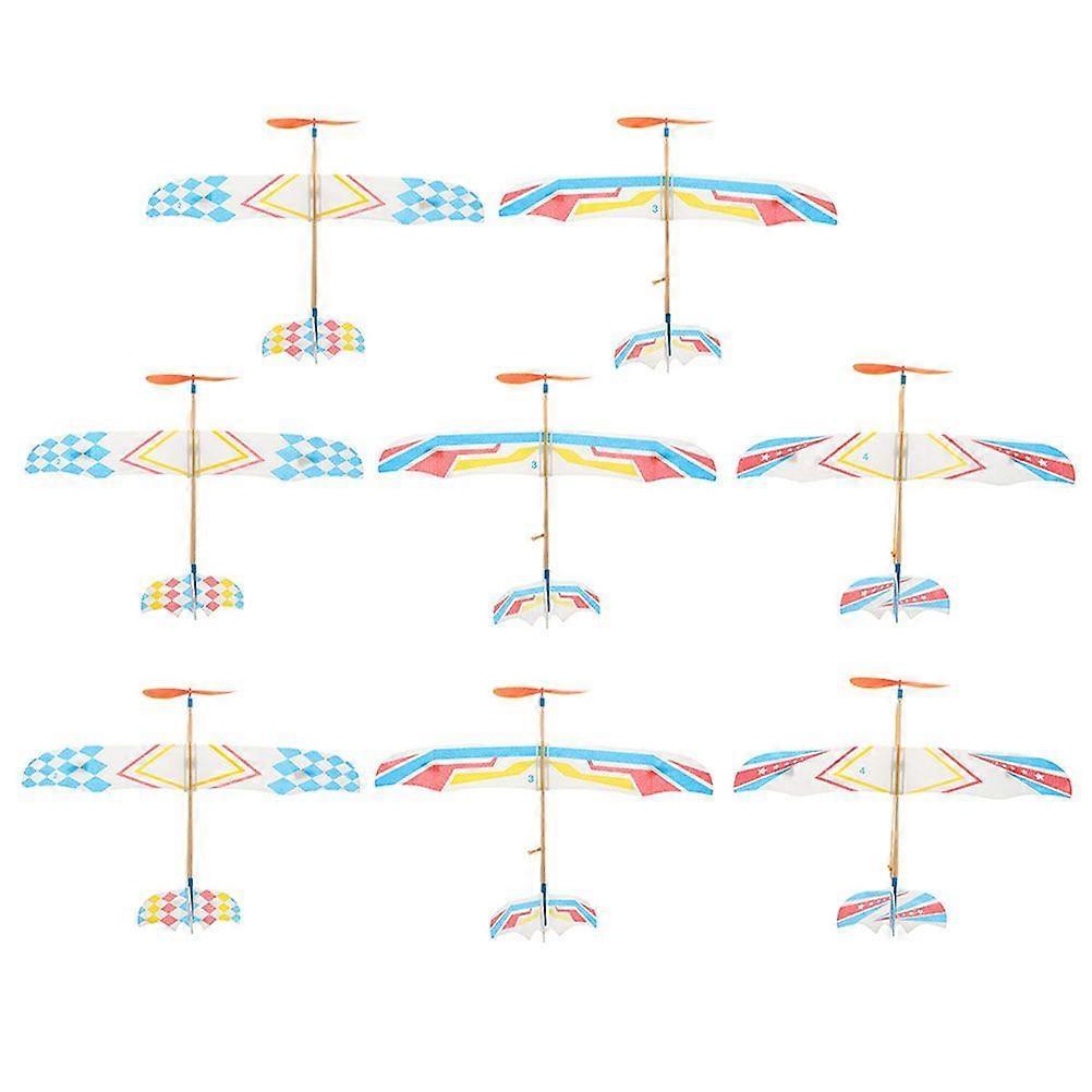8pcs Simple Airplane Model Outdoor Glider Plane Toy Rubber Band Powered Small Glider Model