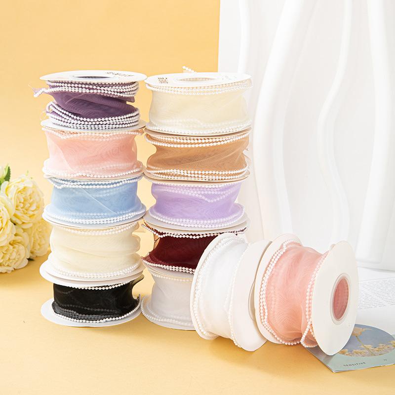 5 Yards Wrapping Ribbon DIY Mesh Gauze 4cm Fish Tail Yarn Solid Color Silk Pearl Edge Flower Bouquet Packaging
