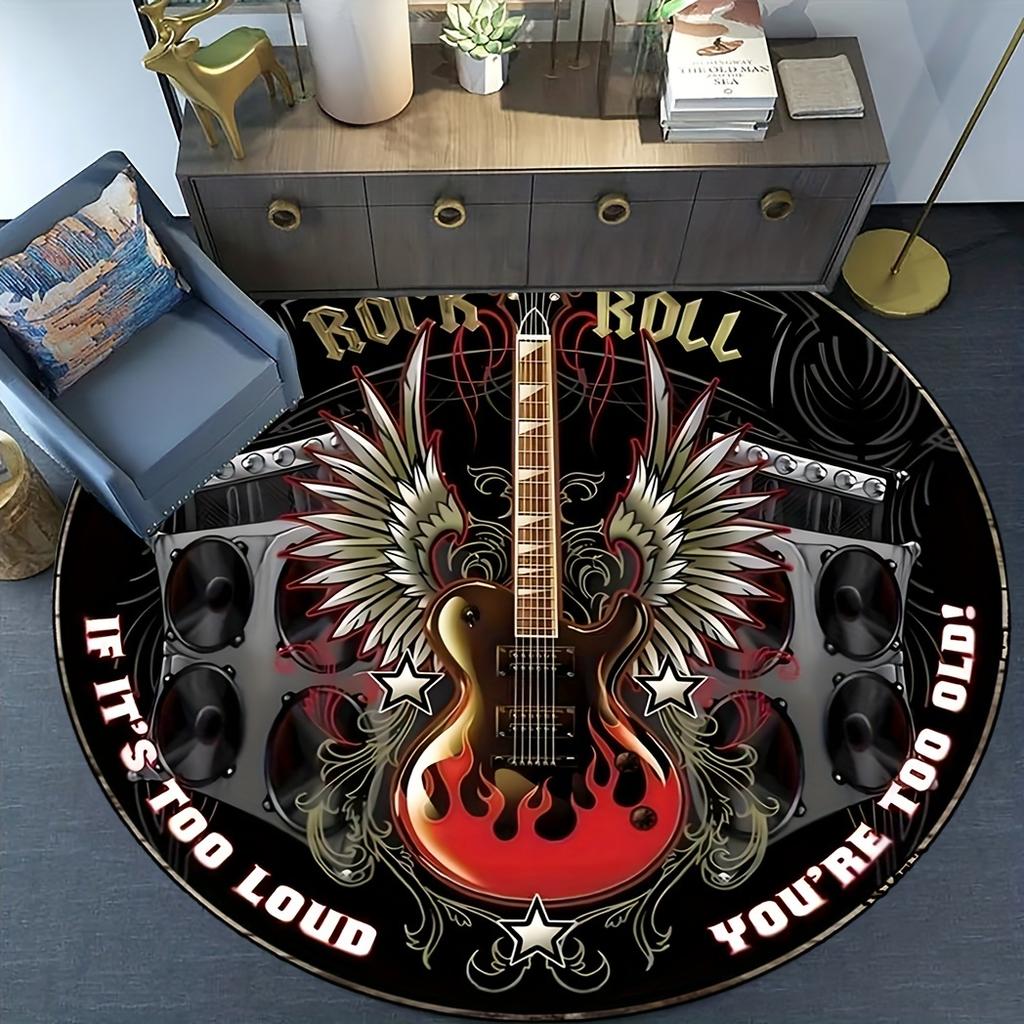 Круглый ковер Rock Guitar Музыкальный инструмент Фланелевый ковер для любителей музыки Декор студии Дизайн электрогитары Напольный коврик Заявление