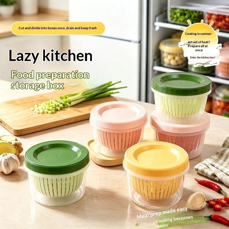 Plastic Food Storage Container Drainable Prep Box Sealed Fresh Keeping Box For Fruit Vegetable Refrigerator Kitchen