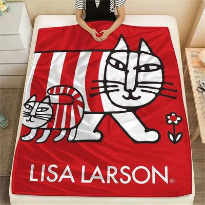 1 шт. Фланелевое одеяло с принтом Лисы Ларсон, Высокое качество, Для всех сезонов, Декор для дома, Тепло и уют, Идеально для рождественских подарков