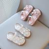 Летняя обувь для маленьких девочек с бусинами, милые детские цветочные сандалии принцессы, с открытым носком, противоскользящие, размеры 21-30, на липучке, богемный, милый