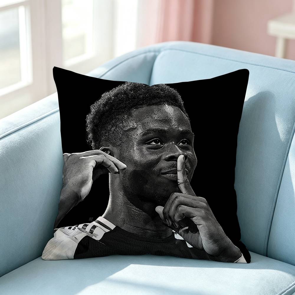 Football Star BBukayo Saka Pillow Case Square DoubleSided Sofa Cushion Cover Bedroom Bedside Pillow