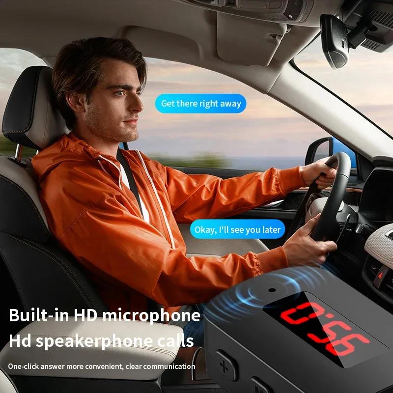 USB Bluetooth 5.4 FM-передатчик с микрофоном, громкая связь, автомобильный комплект, светодиодный дисплей, аудио/музыкальный приемник для FM-радио