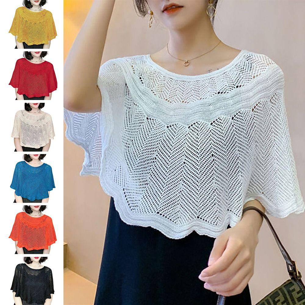 Solid Color Knit Cover Hollow Design Warm Scarves Fashion Knitted Shawl Korean Style