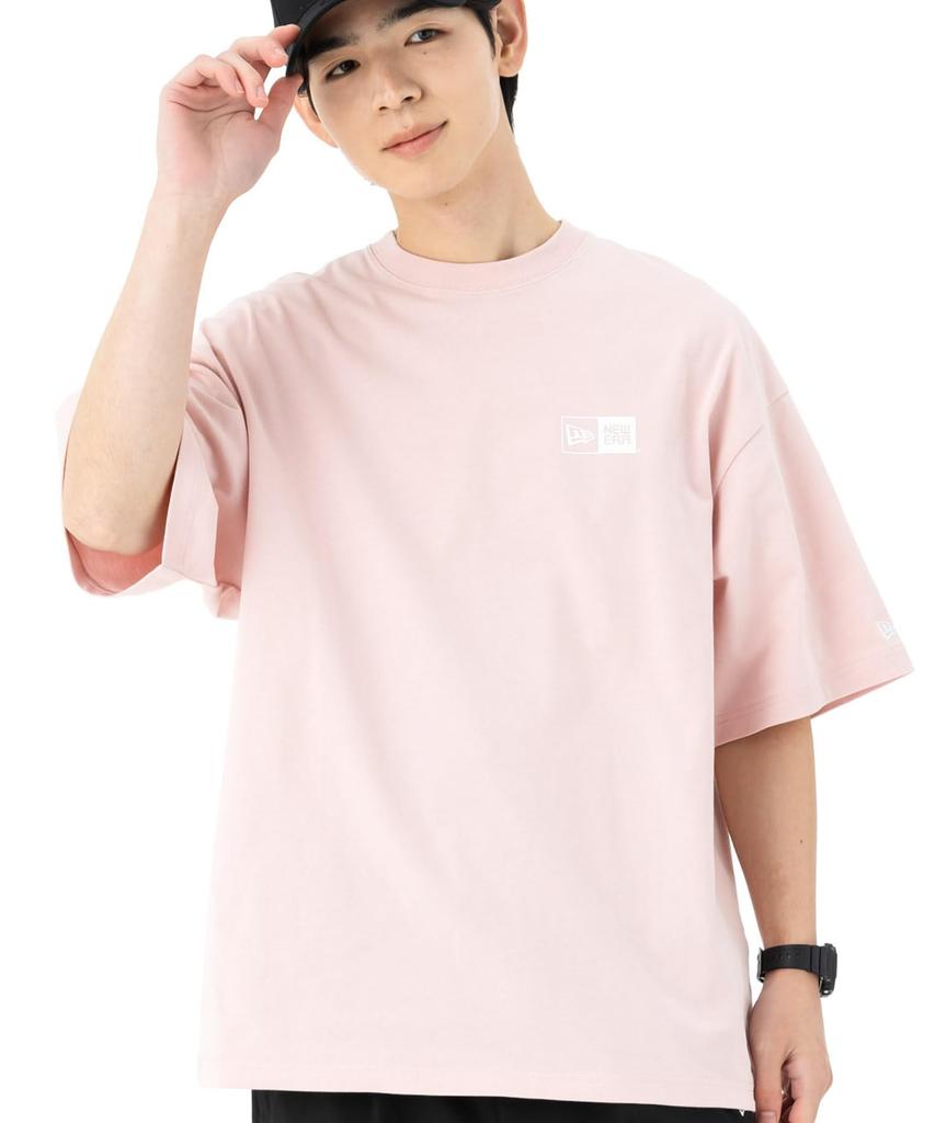 NEW ERA Short Sleeve Oversized Pink Rouge White M Cotton Tee Box Logo T-Shirt S/S