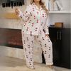 Пижама женская кардиган с длинным рукавом брюки домашняя одежда большого размера комплект из двух предметов