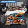 3PCS Ocean Starfish Shells Bedding Set,Including 1pc Duvet Cover And 2pcs Pillowcases Perfect for Bedroom, Dormitory, Fan Christmas gift