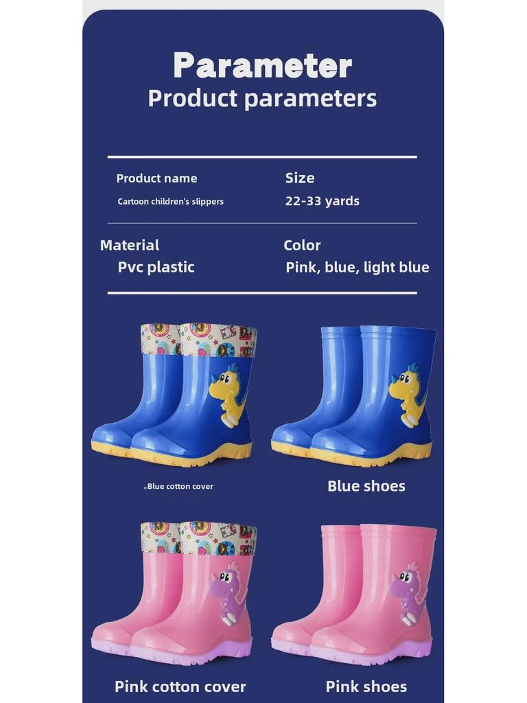 Детские резиновые сапоги с динозаврами: Милые полусапожки для воды с бархатной подкладкой для мальчиков и девочек.