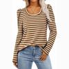 Осенняя женская футболка с длинными рукавами и круглым вырезом, повседневная полосатая нижняя рубашка