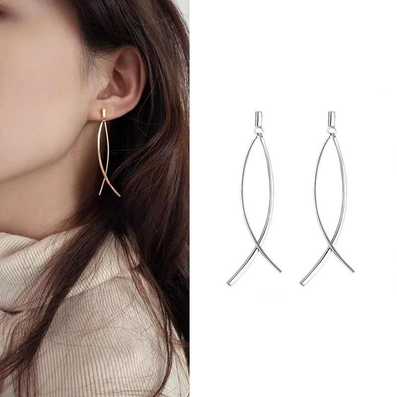 Chic Crossed Line Earrings Japanese Influence Sweet And Individual Charming