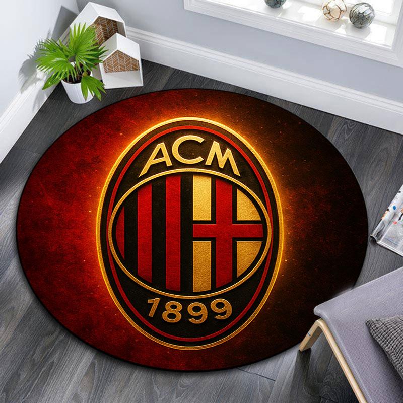 Круглый ковер с принтом AC Milan, Нескользящий моющийся круглый ковер для гостиной, спальни, игровой комнаты, Декор для спортивных фанатов, Подарок на праздник, день рождения