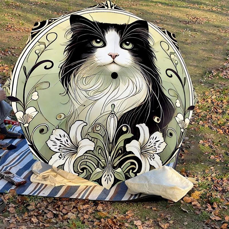 1 шт. кошка, цветочныйАвтоматический открывающийся/закрывающийся зонт с защитой от ветра, прочный купол на 8 спицах, долговечные спицы, модный дизайн, аксессуар для улицы, забавный принт, Праздник