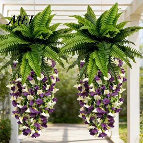 Outdoor Artificial Flowers Fake Hanging Plants, UV Resistant Vines, Ivy Vibrant Color Faux Indoor Bedroom Living Room Boho Wall Porch Shelf