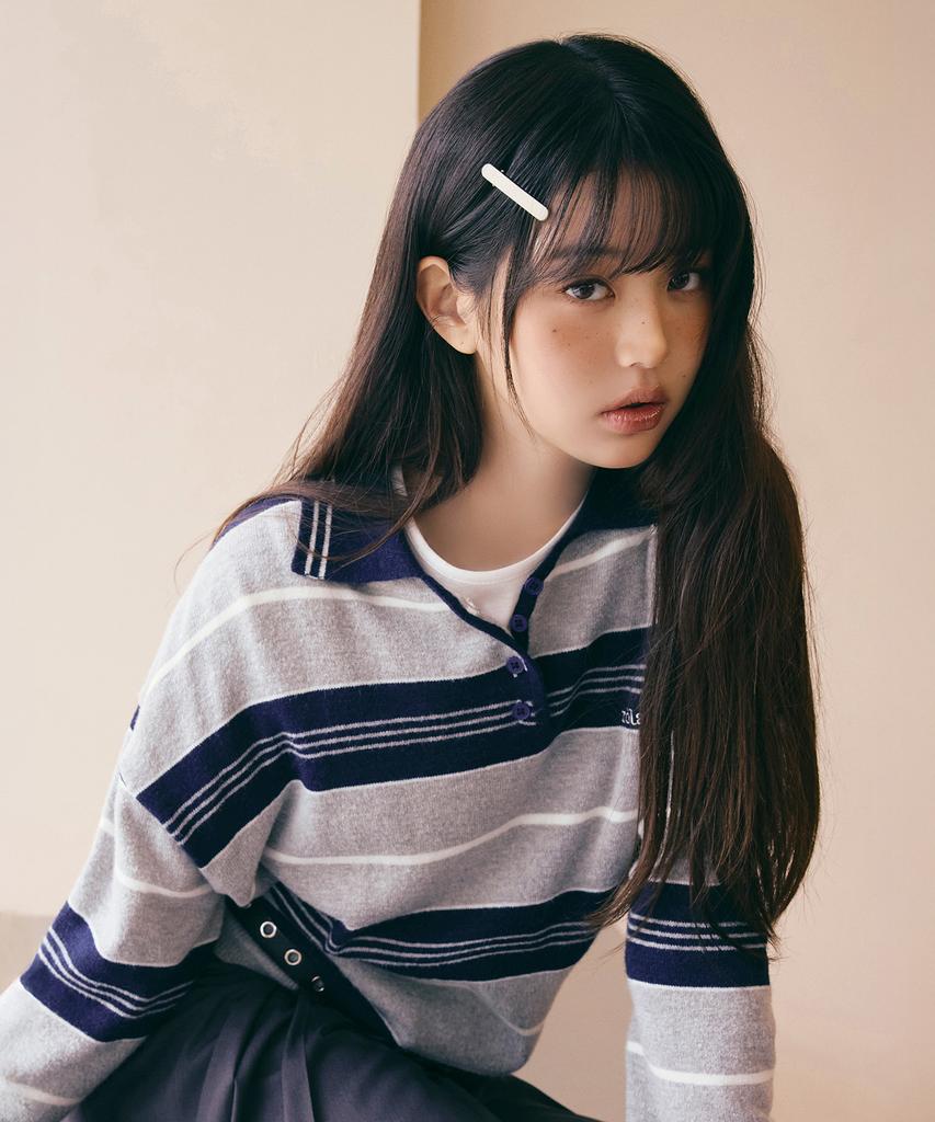 ROLAROLA Alpaca Stripe Collar Knit Gray
