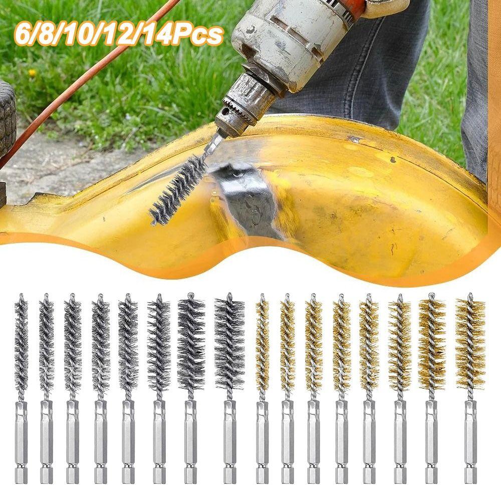 6/8/10/12/14Pcs Washing Polishing Tools Twisted Wire Borebrush for Power Drill Impact Driver