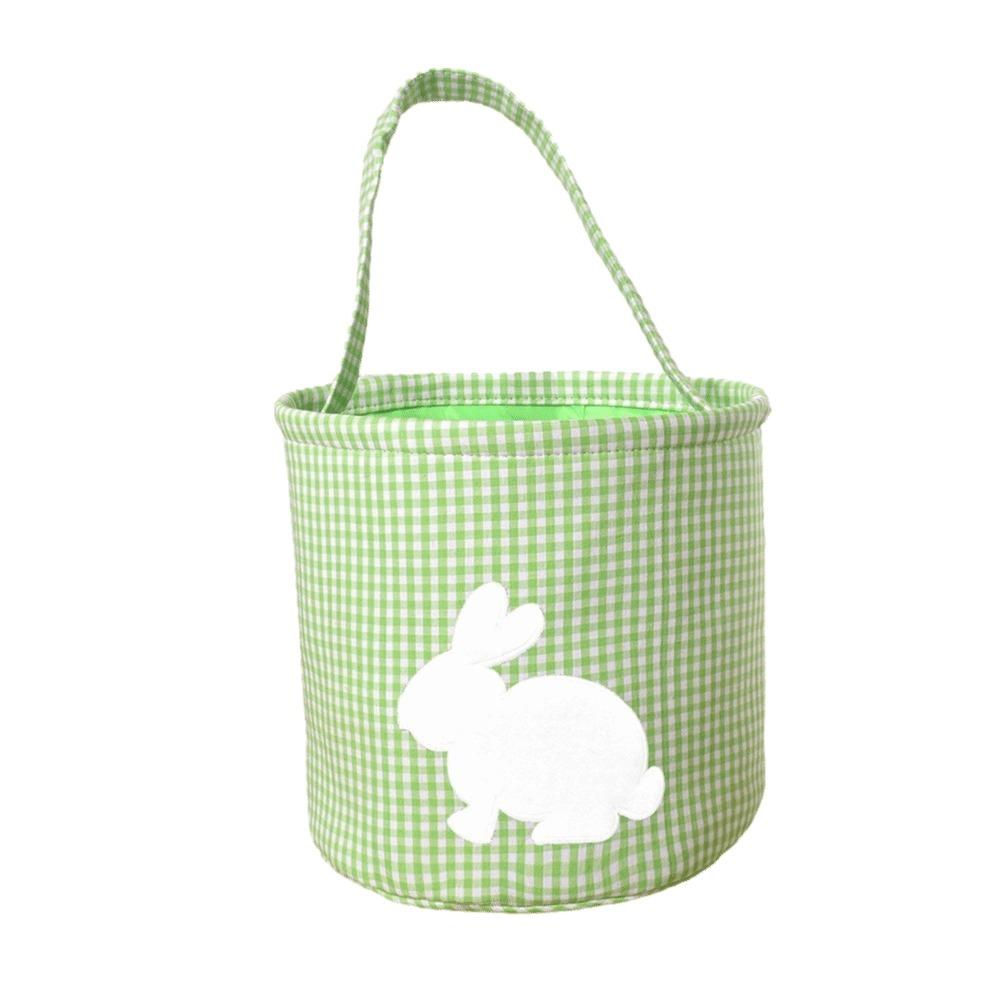 Embroidery Easter Rabbit Basket Plaid Easter Gift Basket Reusable Toys Storage Bag  Nursery Storage