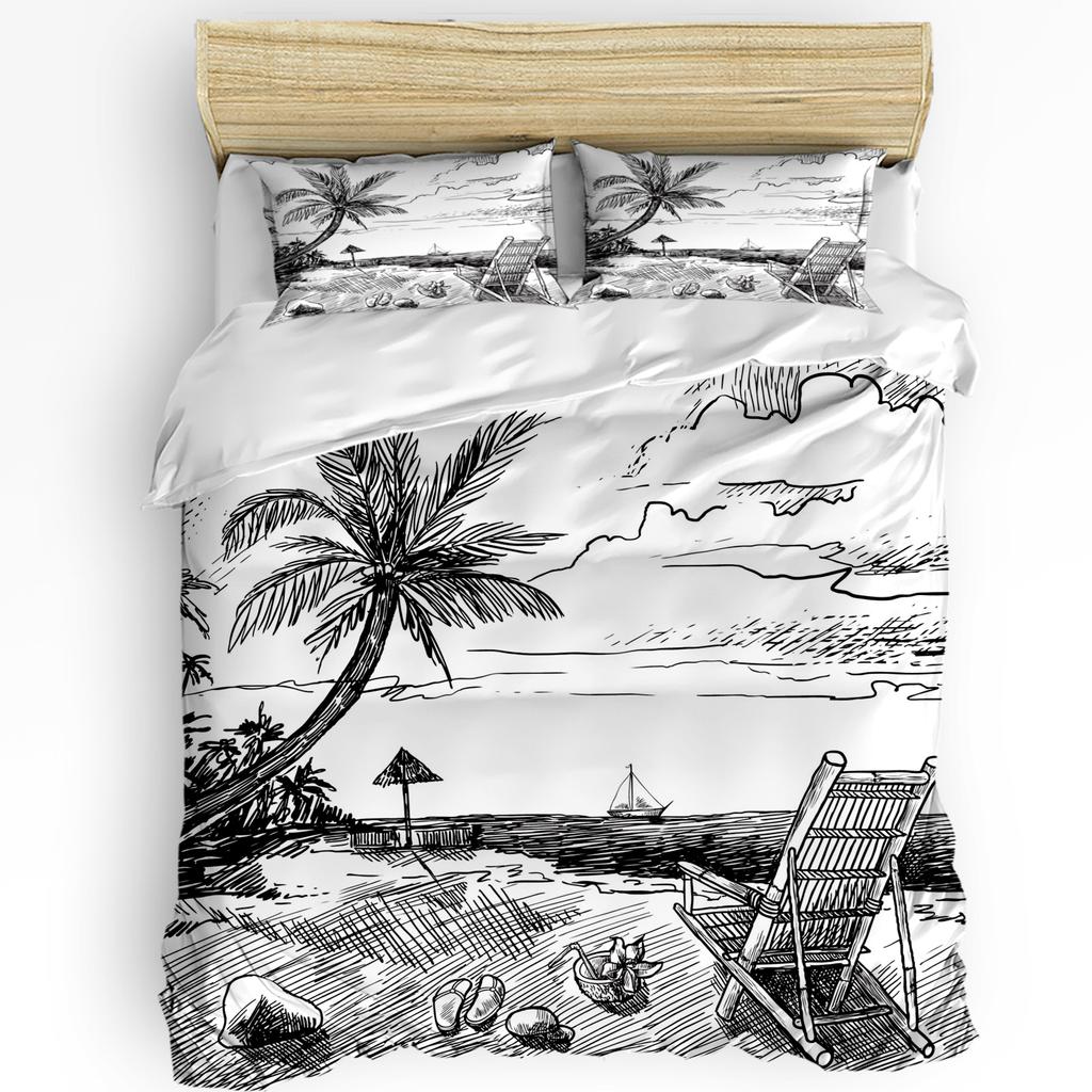 Beach Boat Houses Printed Comfort Duvet Cover Pillow Case Home Textile Quilt Cover Boy Kid Teen Girl Luxury 3pcs Bedding Set