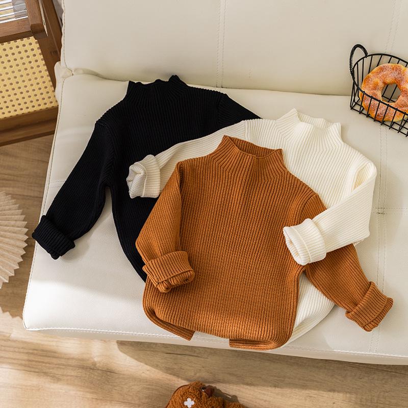 Вязаный свитер для девочек в корейском стиле, однотонный, простой круглый вырез, осенне-зимняя детская одежда