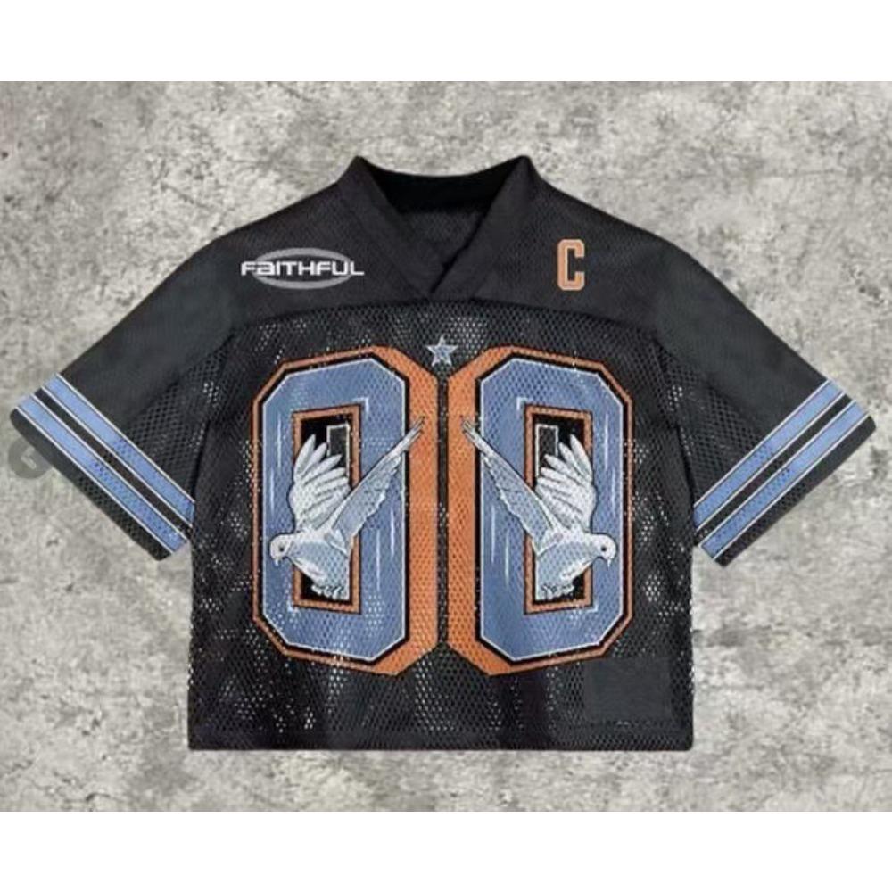 Американская футболка Harajuku Splicing Retro Trend Hip-hop Baseball Sports с короткими рукавами для мужчин, свободная сетчатая футболка с принтом для пар