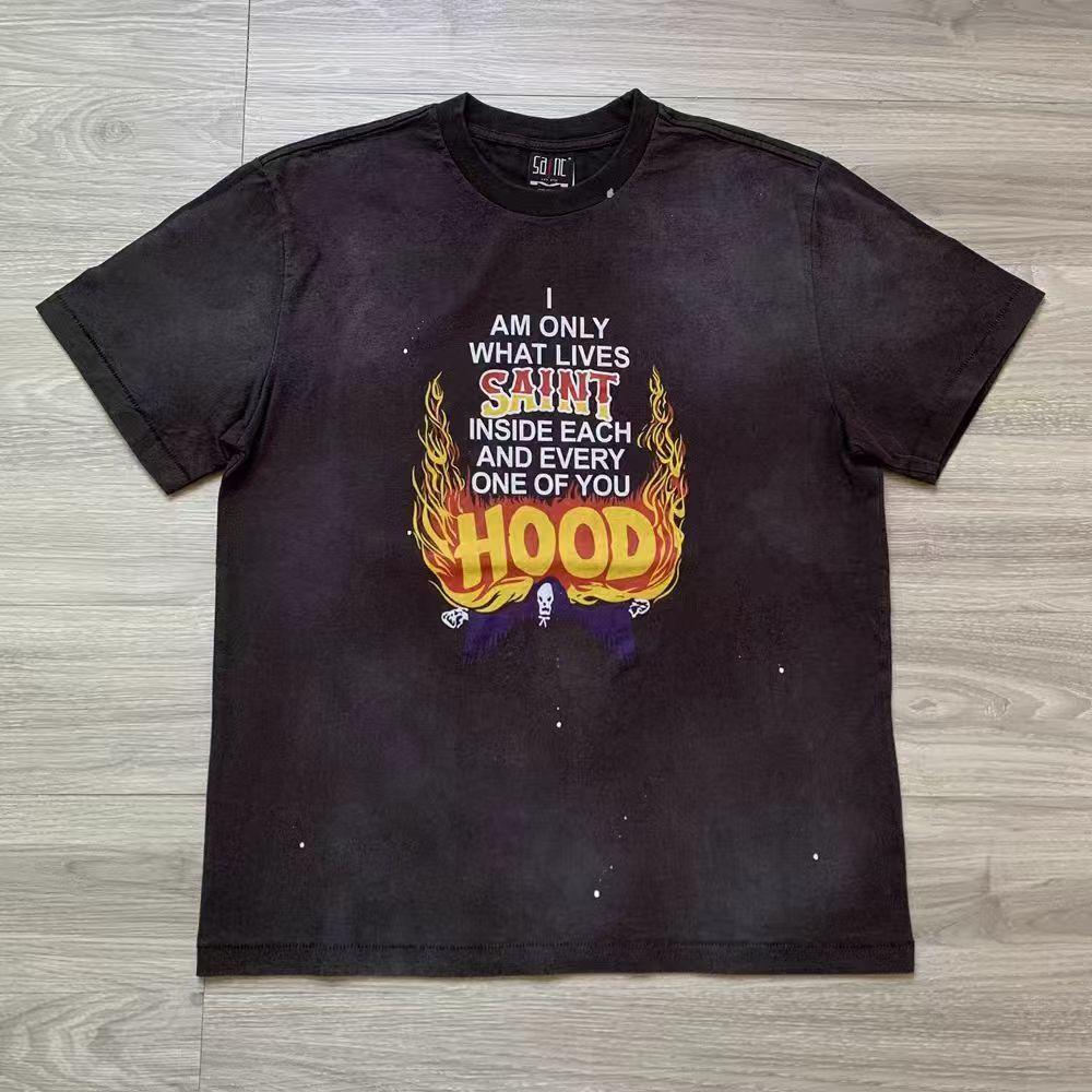 Vintage Washed Navy Cotton TShirt Unisex Saint Gothic Skull Crossbone Print Oversized Retro Hip Hop Streetwear Tee