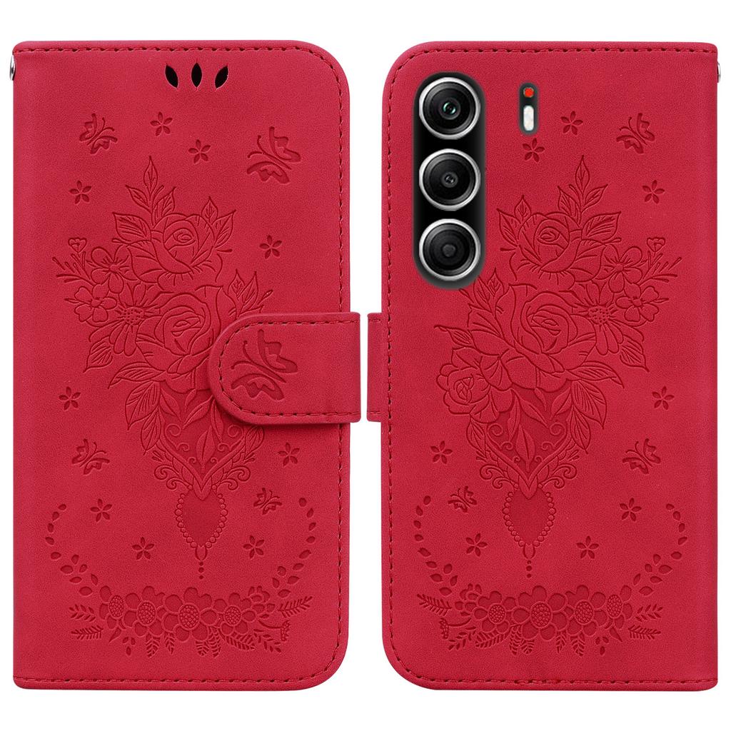 For TECNO Camon 40 Pro 5G/4G Case Butterfly Flower Imprint PU Leather Wallet Phone Cover with Strap