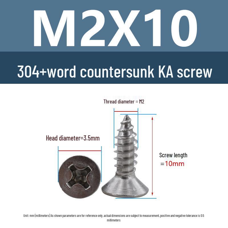 Yigu 304 Stainless Steel Phillips Flat Head Self-Tapping Screws M1-M2.5