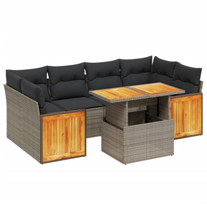 VidaXL Salon de Jardin avec Coussins 7 pcs, Canapés de Terrasse, Ensemble de Meubles de Patio, Mobilier d'Extérieur, Gris 3273860