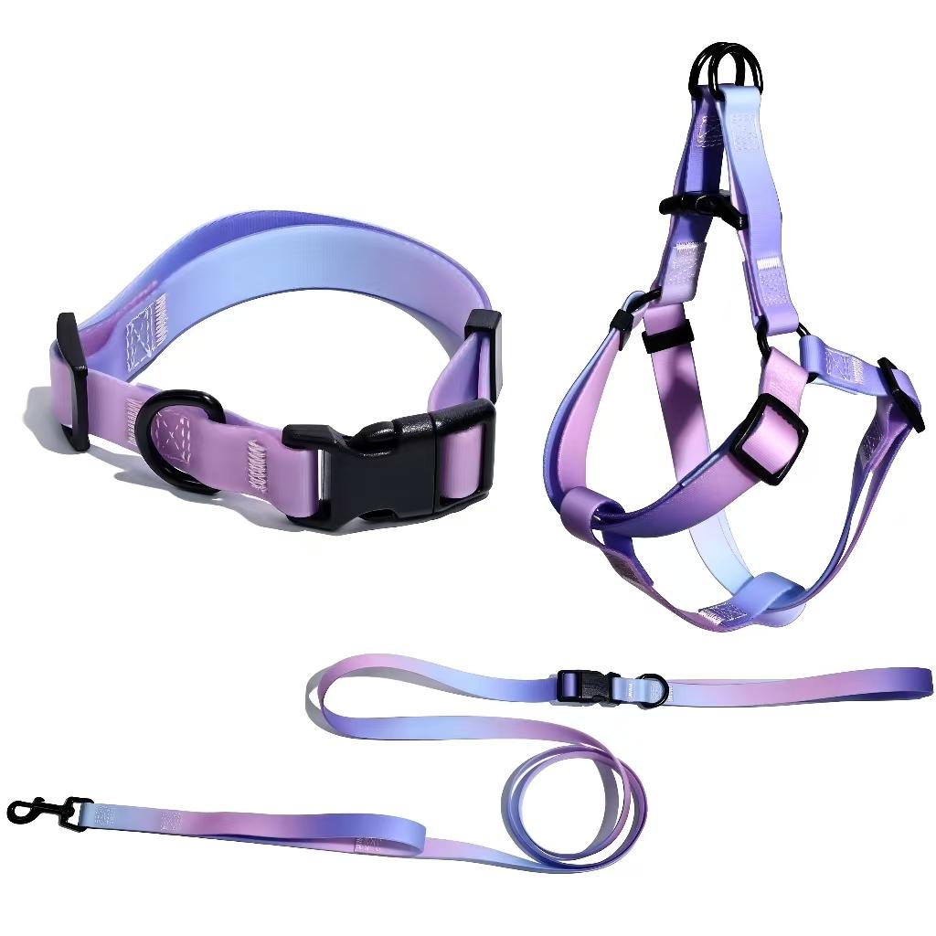 Waterproof PVC Dog Harness Leash Set 8-in-1 Hands Free Adjustable Embossed Texture Heavy Duty Pet Collar for Medium Large Dogs
