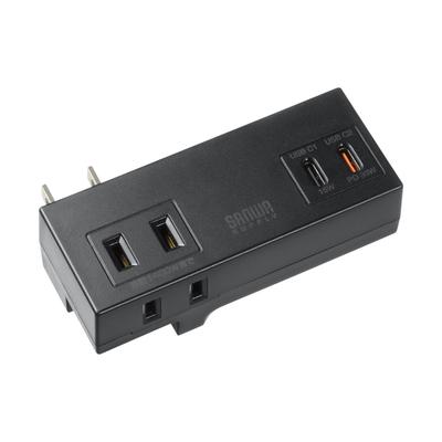 Удлинитель PD33W, розетки AC, 2 USB, с поворотным механизмом (2 + USB Type-C розетки) Вилка, Компактный, Мобильный, Черный, TAP-MC2AC2BK