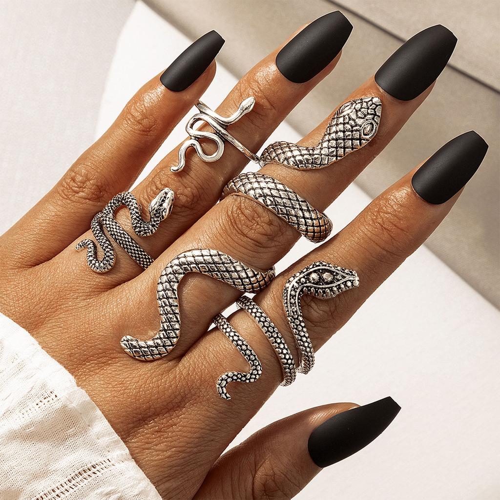 Snake Print Ring Punk Wind Snake Animal Retro Exaggerated Four-Piece Ring