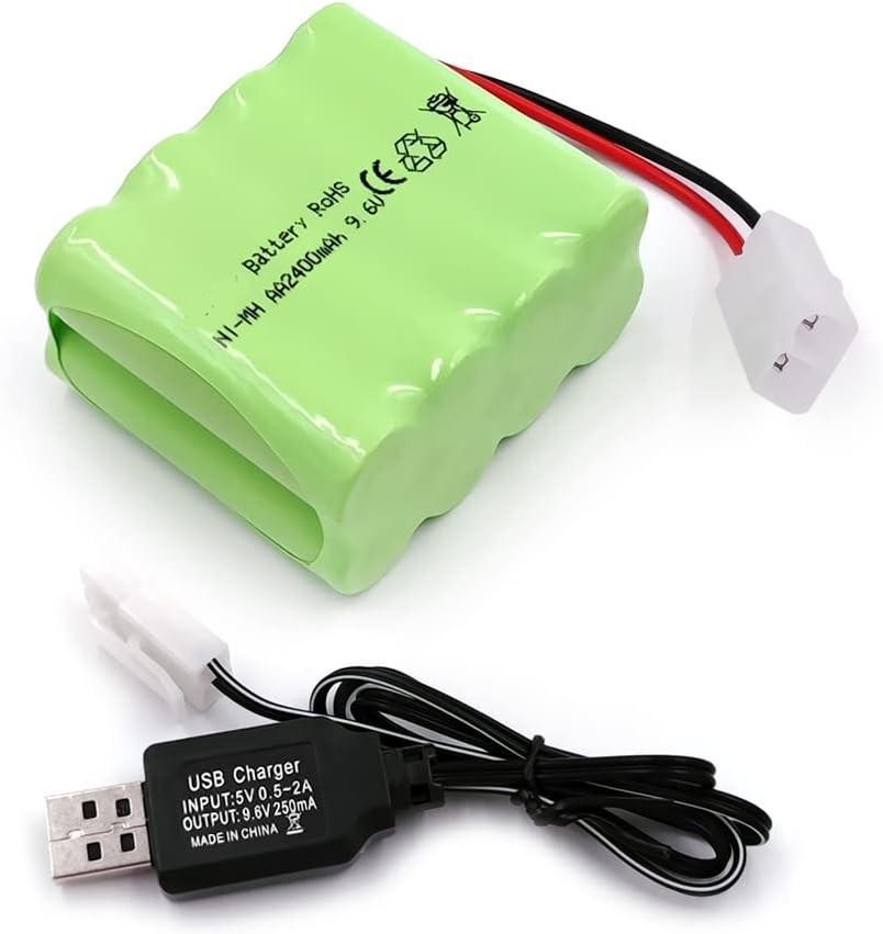 9.6V 2400mAh NiMH Rechargeable Battery with Tamiya Connector and USB Cable – AA Battery Pack for RC Cars, RC Tanks
