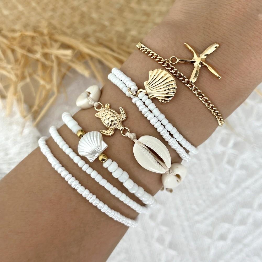Starfish Multilayer Shell Bracelets Bohemian Wrap Charm Hand Chain New Conch Beaded Bangles Gifts