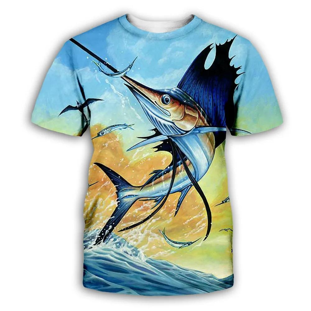 Summer Round Neck 3D Fish Printed Top Fashionable Casual Short Sleeved Children's Boy T-shirts