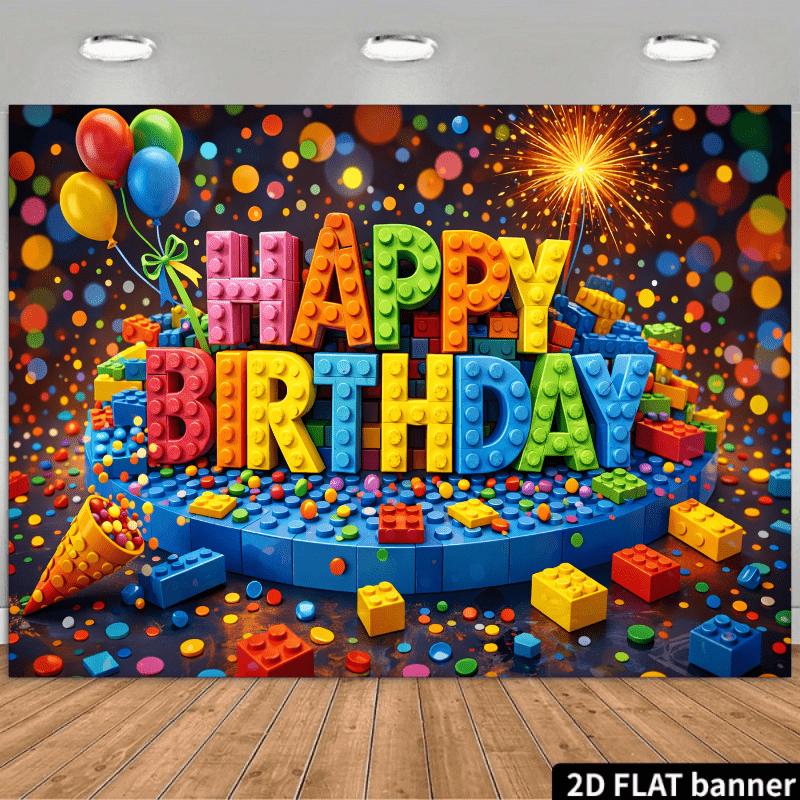 1 pair, 2D flat, birthday party backdrop, block theme, with "Happy Birthday" block letter design, for birthday celebrations, wsj