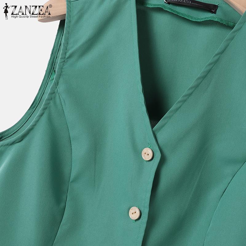 ZANZEA Женская блузка без рукавов и брюки, повседневные комплекты из двух предметов