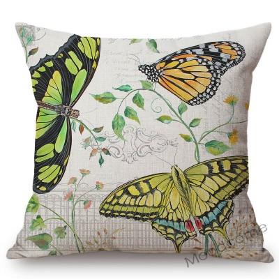 Nordic Summer Hand Drawn Watercolor Butterfly Green Leaves Art Sofa Pillow Case Cotton Linen Butterflies Art Decor Cushion Cover