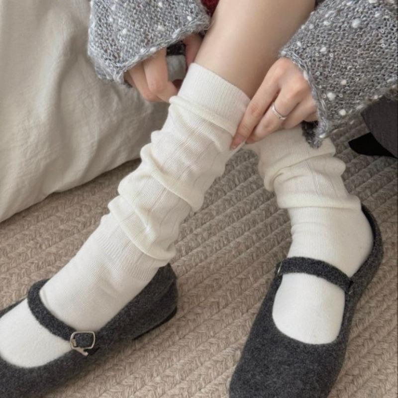 Trendy Ballet-style Solid-color Calf Socks, High Thigh-high Socks for Slimming, Striped Pressure Socks Paired with Skirts, Pile Socks
