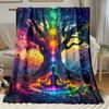 1pc Meditation Under the Tree Portable Blanket- Lightweight Throwfor Sofa, Travel, Camping, Livingroom, Office, Couch, Chair, and Bed - Digi