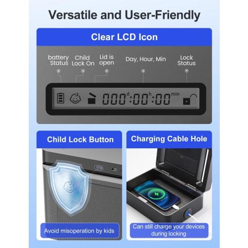 STARSIKI Metal Time Lock Box, Phone Lock Box with Timer, USB C Charging, Self-Controlled Container, Child Lock, Audio Prompt, Time Release, Safe Locke