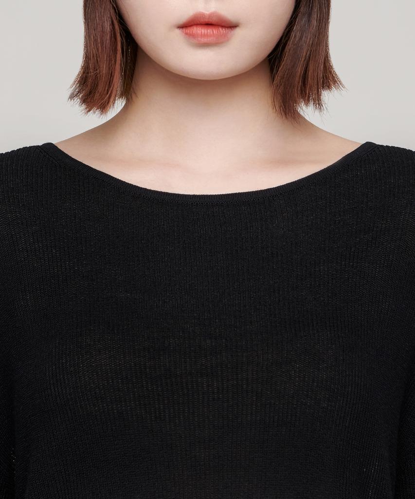 MUSINSA STANDARD WOMAN Women'S Linen Blend Boat Neck Sheer Knit [Black]