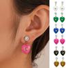 1 Pair Women Earrings Heart Cubic Zirconia Jewelry Dripping Oil Bright Color