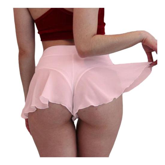 Женские сексуальные шорты с рюшами и высокой талией, прозрачная сетка, ультра короткие однотонные мягкие эластичные мини-шорты для спальни Honeyoon