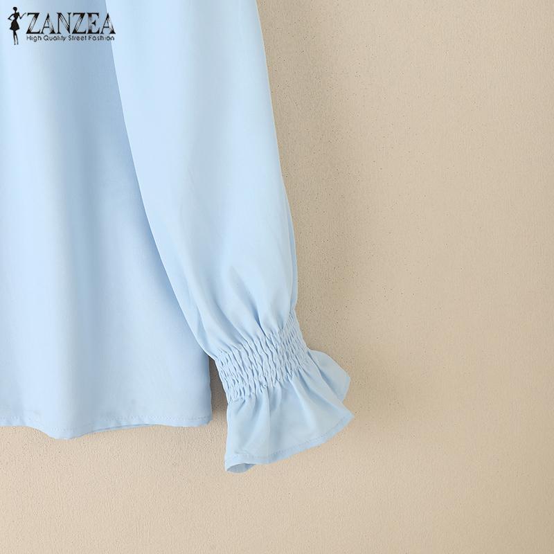 ZANZEA Женская повседневная кружевная блузка с круглым вырезом и длинным рукавом в стиле пэчворк