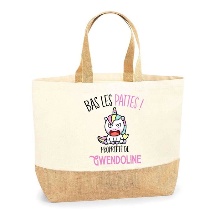Sac cabas - PLANETEE - Gwendoline Bas les pattes Licorne - Jute - Imprimé en France - Anses solides