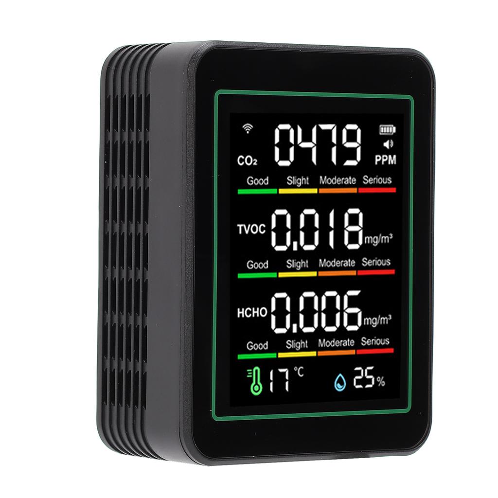 5 In 1 Quality Monitor, WiFi Indoor CO2 Meter for Smart, HCHO TVOC Detector with LCD Display, Infrared Sensor, Temperature Humidity for Home