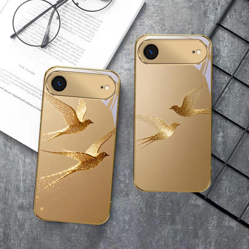 Золотая летящая птица Для IPhone 17 Pro Max 16 17 Pro 15 Pro 14 13 Plus 12 Mini 11 Pro Max XR 16E 17 Air Золотой стеклянный чехол для телефона
