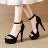 Fashion 2025 Summer Ultra High Heels Platform Sandals Women Ankle Buckle Strap Club Stripper Pole Dance Shoes Black Silk Pumps
