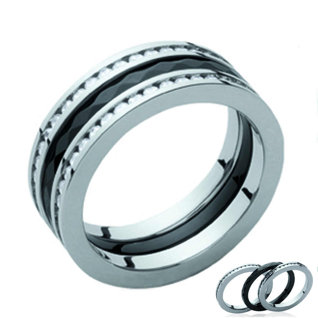 Стальное кольцо 'Сисси' черно-белое - 7 мм