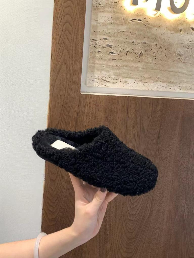 Пушистые туфли на толстой подошве, тапочки, женская обувь, верхняя одежда 2024 года, бархатная домашняя сумка, полуподдержка головы, одиночные туфли